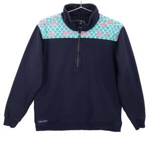 Simply Southern Sweater Womens Medium Navy 1/4 Zip Mermaid Scale Mock Pullover
